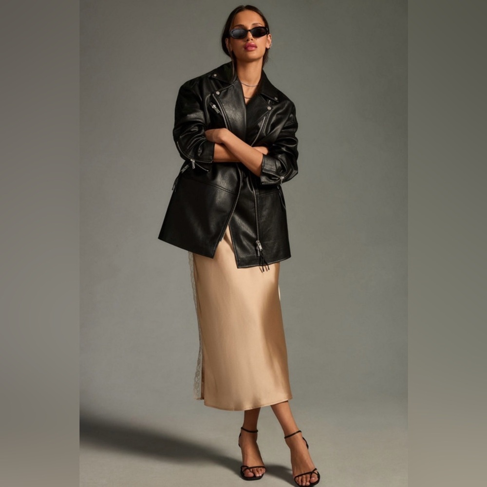 Anthropologie longline faux leather moto jacket